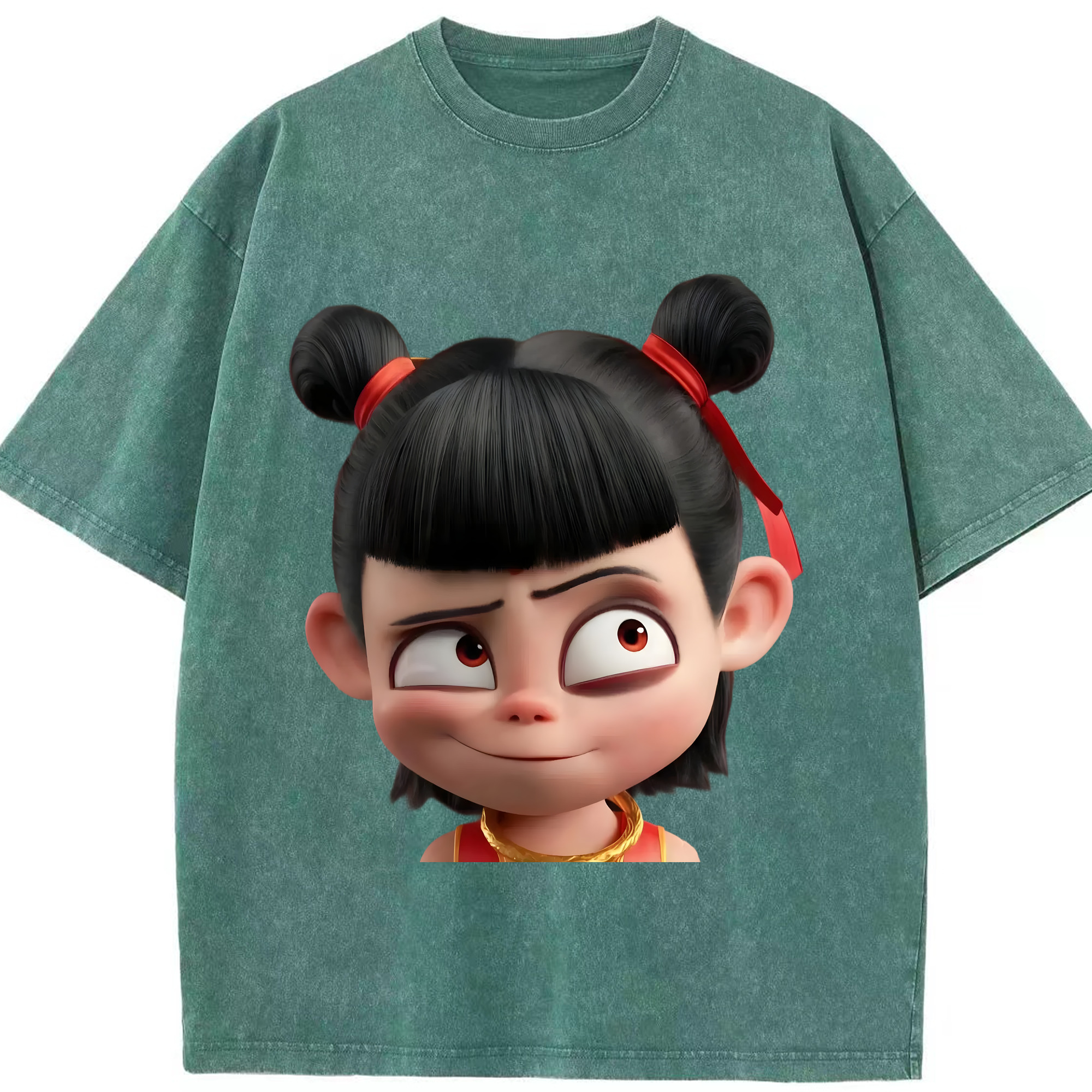 （画像用） Ne Zha 2 ナタ 魔童の大暴れ 綿100% ヴィンテージ風 半袖Tシャツ（フロントプリント）